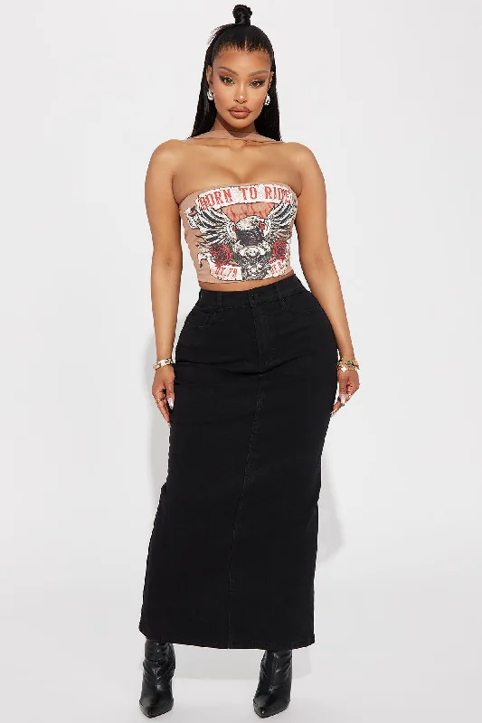 Cassy Denim Maxi Skirt - Black Wash