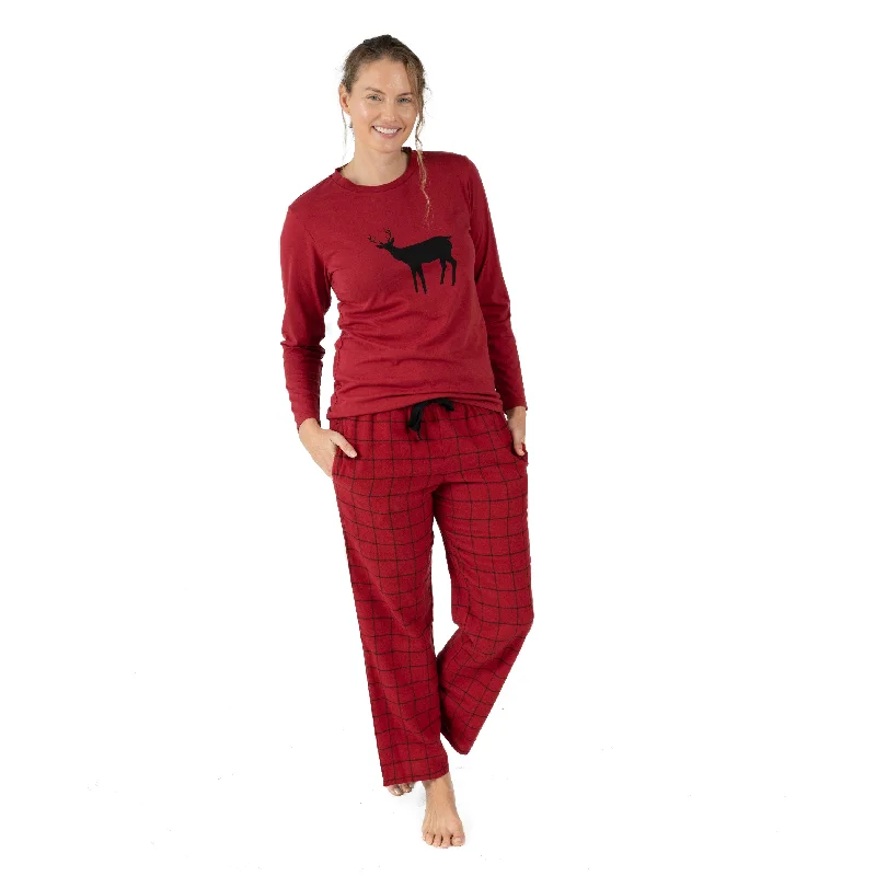 Christmas Womens Cotton Top Flannel Pant Pajamas Reindeer