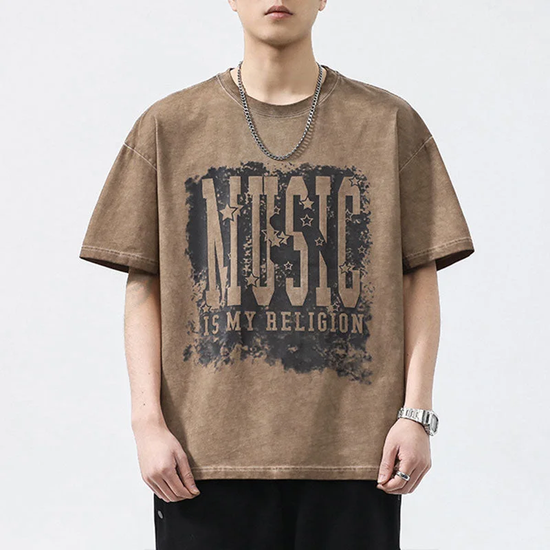 Men's Shirts with Surplice Hemlines#KN-T3720# 日系潮流大碼T恤