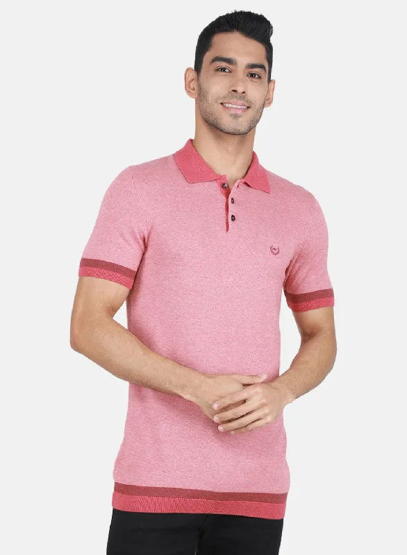 Men's Shirts with Elastic WaistbandsMen Light Red Self Design T-Shirt