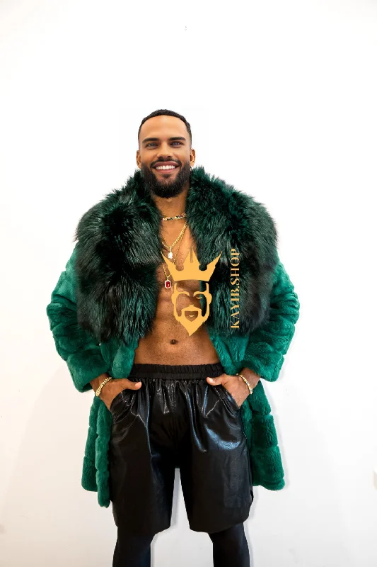 Functional Men's Ski JacketsHandmade Luxury Winter Men's Rex Rabbit Fur Coat with Super Large Raccoon Collar - Premium Fashion coat